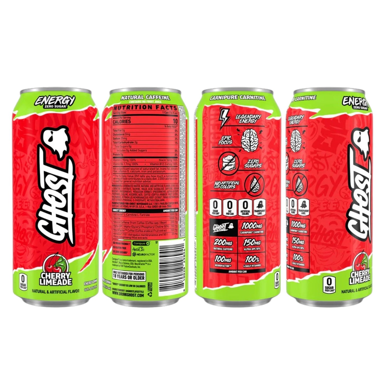 Ghost Energy Drink Variety Pack – 12 Cans (4 Flavors) – Blue Raspberry, Orange Cream, Cherry Limeade, Welch’s Grape – Zero Sugar – 16 fl oz
