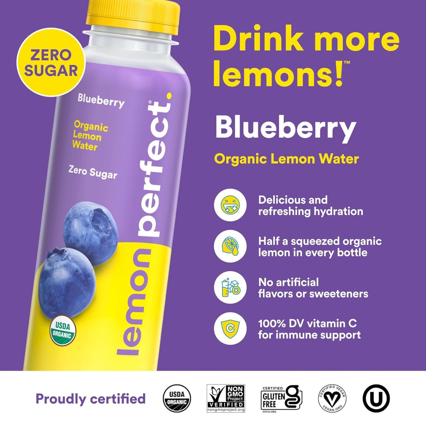 Lemon Perfect – 12‑Bottle Variety Pack – 6 Flavors – Zero Sugar – Organic Lemon Water – Clean Hydration