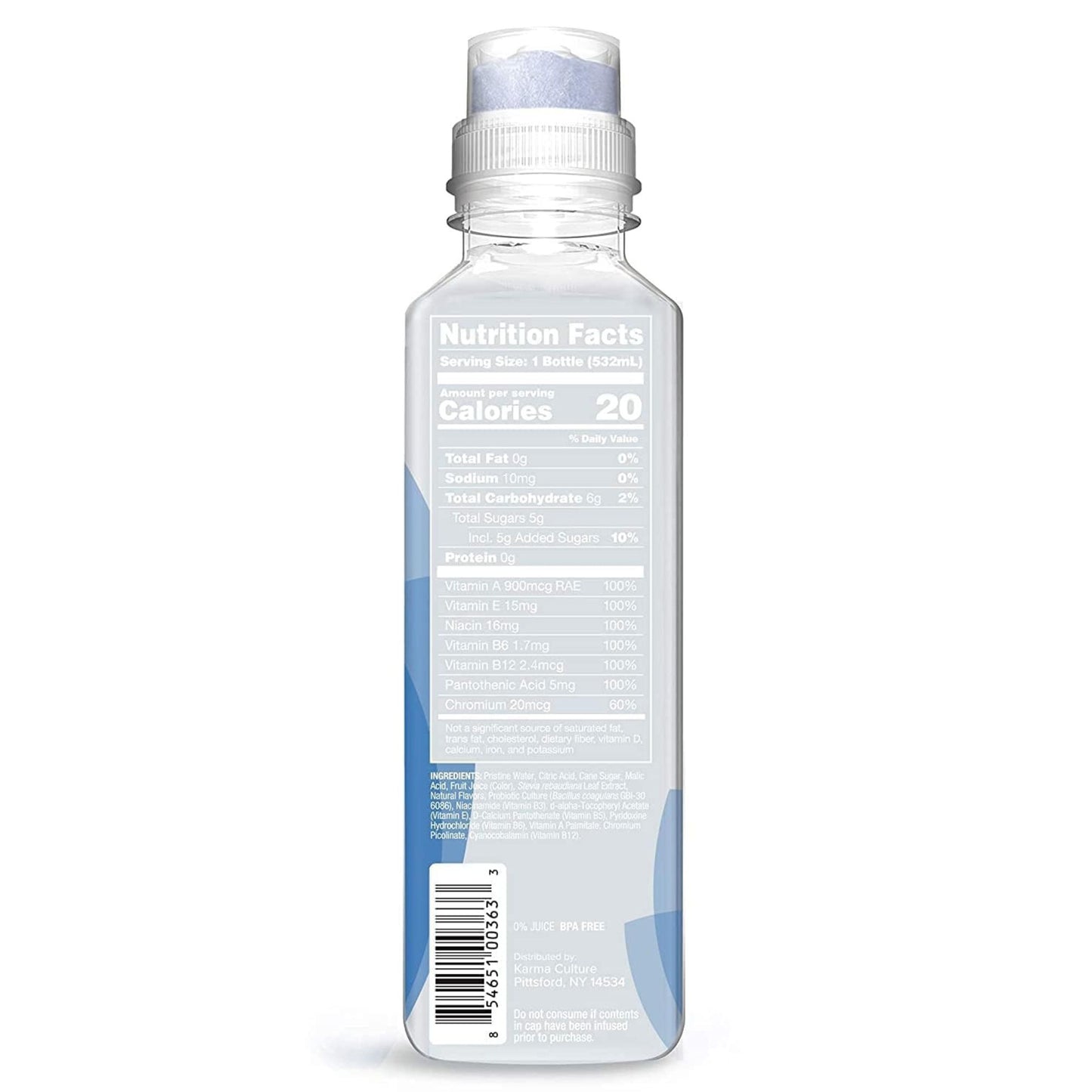 Karma Probiotic Water Variety Pack – 4‑Bottle Sampler or 12‑Bottle Pack – Push‑Cap Vitamins, 2 Billion Cultures, 18 fl oz Bottles