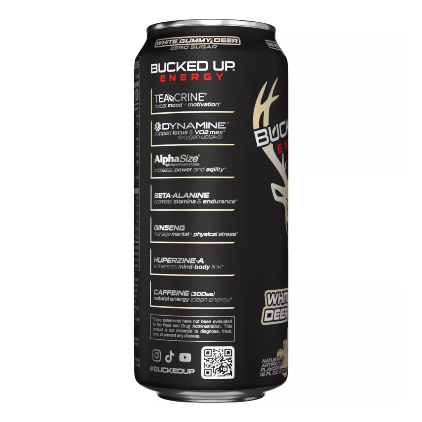 Bucked Up Energy Drink Variety Pack – 4‑Can Sampler or 12‑Can Pack – White Gummy Deer, Rocket Pop, Miami, Cherry Candy – Zero Sugar – 300mg Caffeine