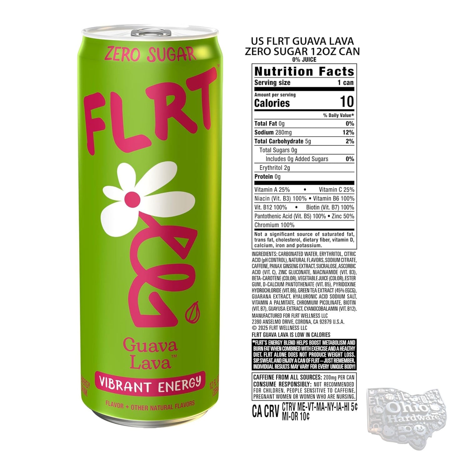 FLRT Energy Drink – 4‑Flavor Sampler (4‑Pack) or 12‑Can Variety Pack – Zero Sugar – Naturally Fruit‑Infused – 12oz Cans