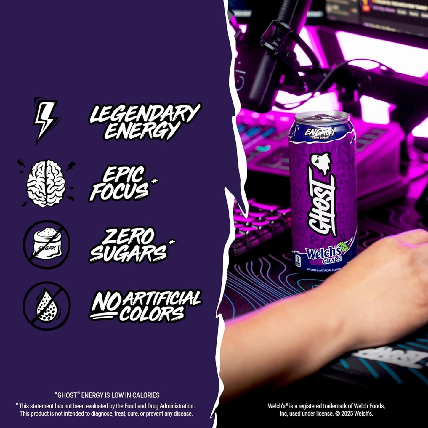 Ghost Energy Drink Variety Pack – 12 Cans (4 Flavors) – Blue Raspberry, Orange Cream, Cherry Limeade, Welch’s Grape – Zero Sugar – 16 fl oz