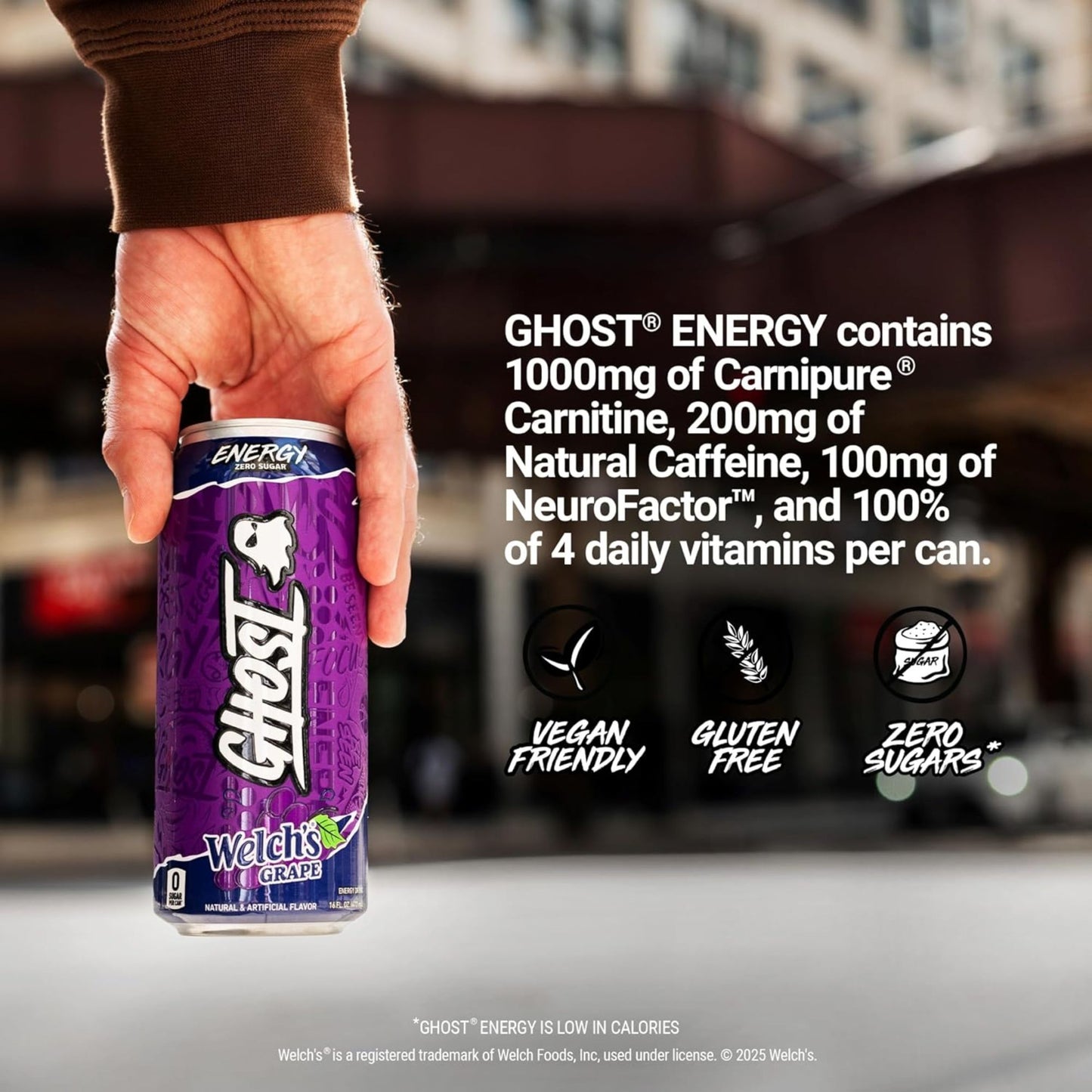 Ghost Energy Drink Variety Pack – 12 Cans (4 Flavors) – Blue Raspberry, Orange Cream, Cherry Limeade, Welch’s Grape – Zero Sugar – 16 fl oz