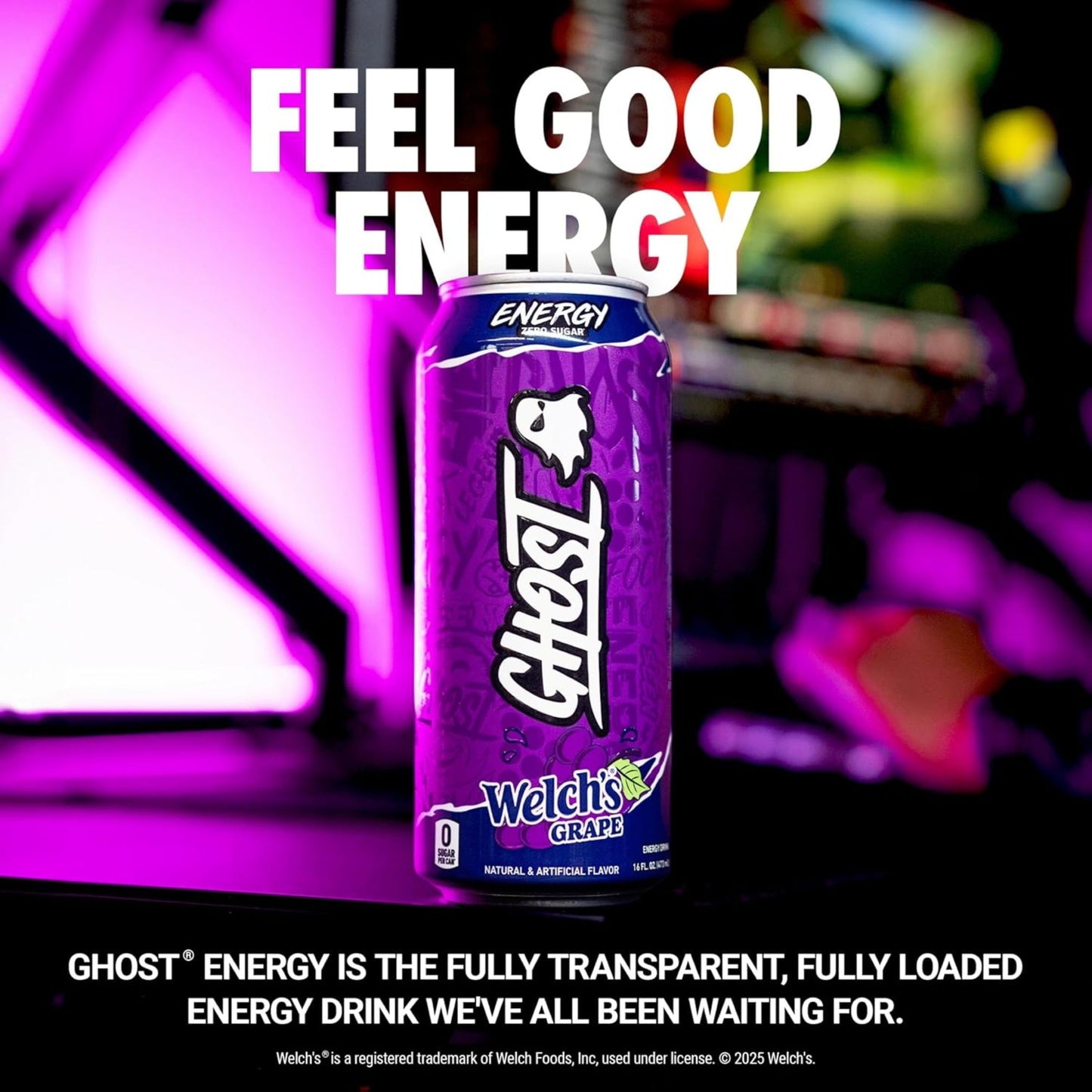Ghost Energy Drink Variety Pack – 12 Cans (4 Flavors) – Blue Raspberry, Orange Cream, Cherry Limeade, Welch’s Grape – Zero Sugar – 16 fl oz