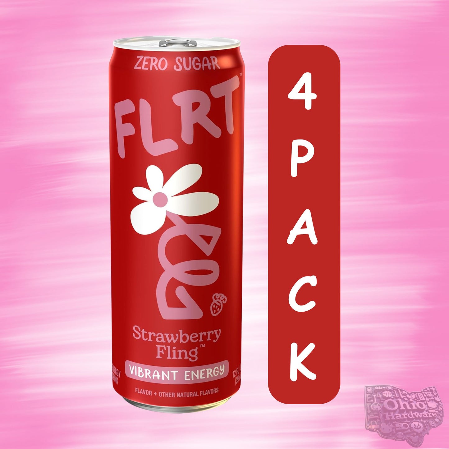 FLRT Energy Drink – 4‑Flavor Sampler (4‑Pack) or 12‑Can Variety Pack – Zero Sugar – Naturally Fruit‑Infused – 12oz Cans