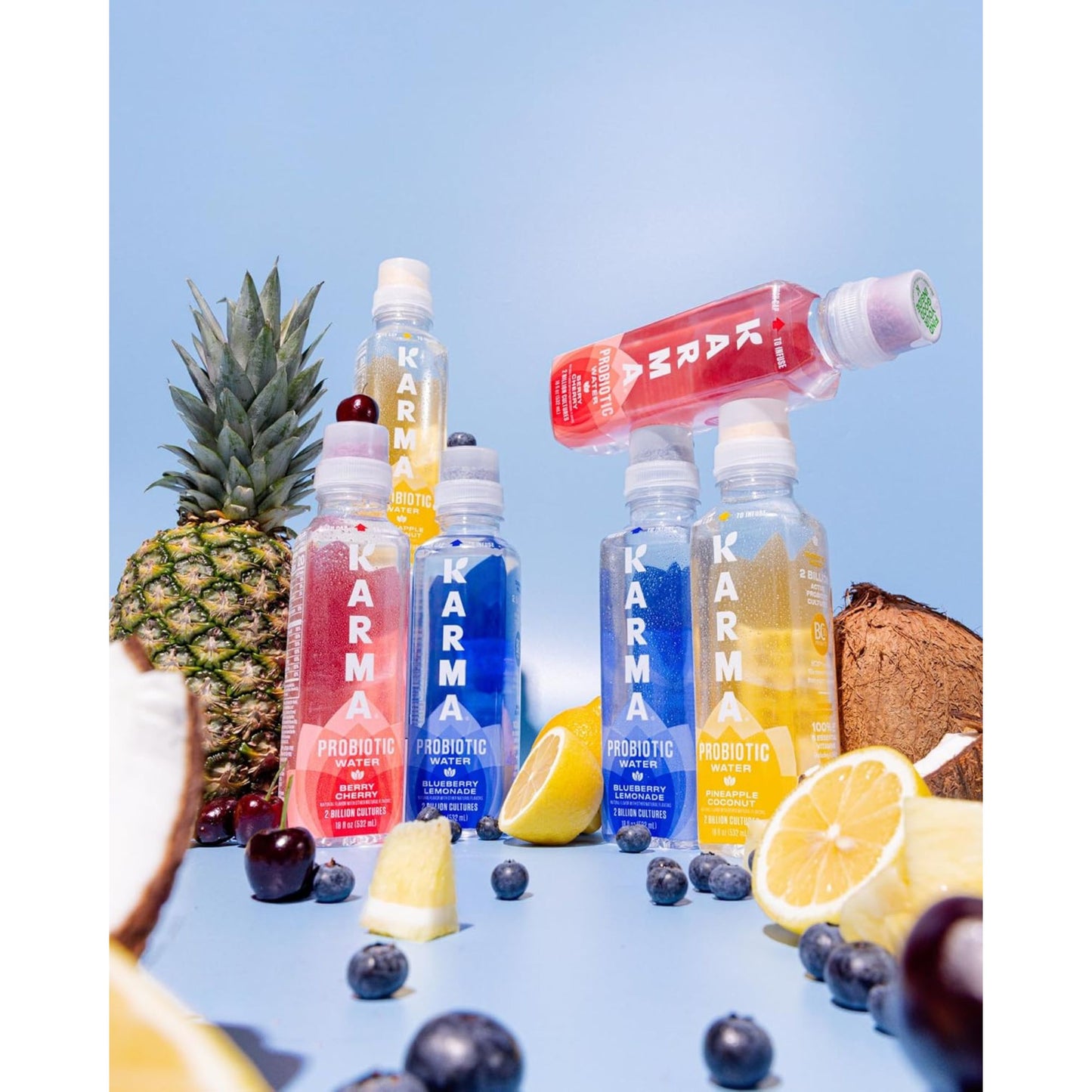 Karma Probiotic Water Variety Pack – 4‑Bottle Sampler or 12‑Bottle Pack – Push‑Cap Vitamins, 2 Billion Cultures, 18 fl oz Bottles