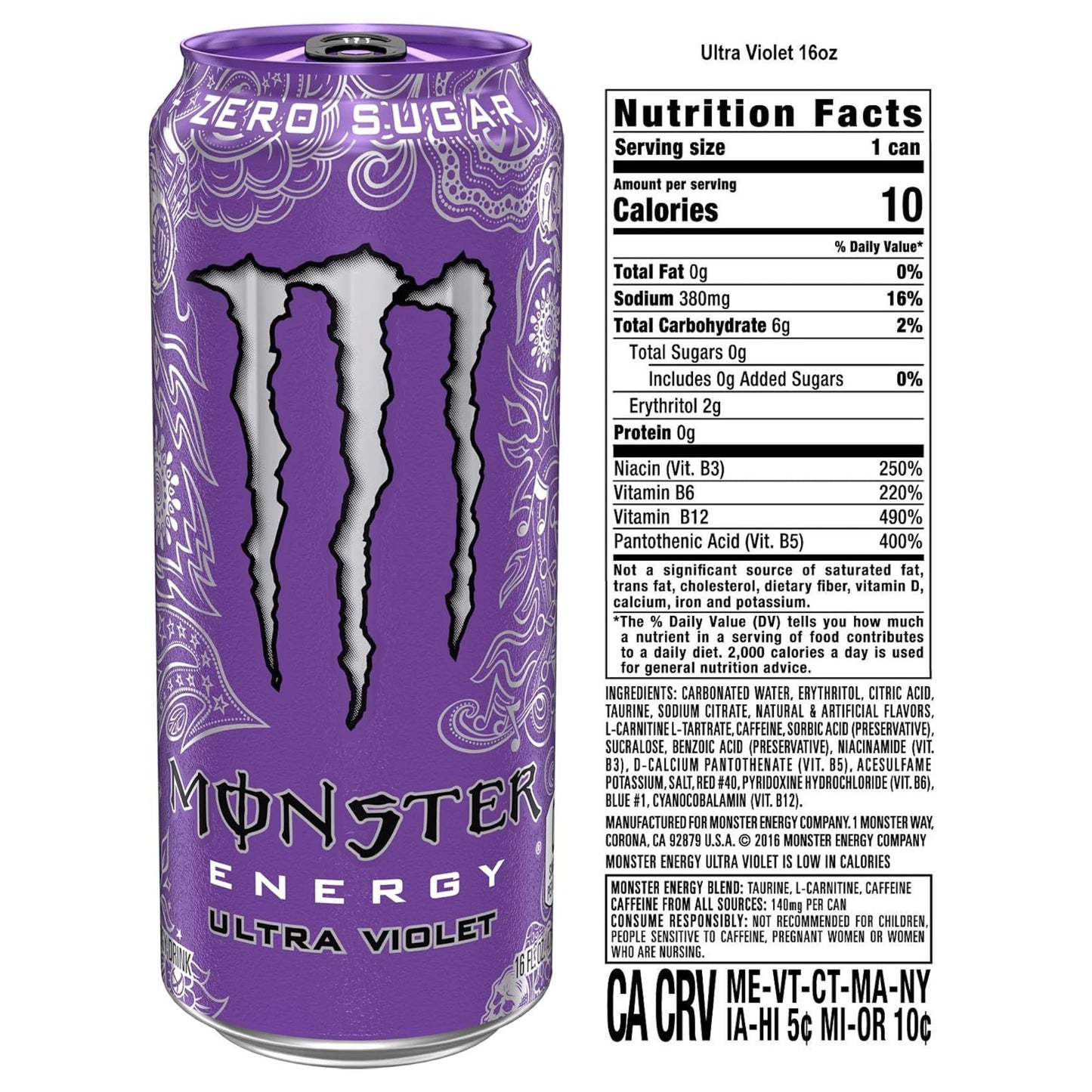 Monster Energy Ultra Zero Sugar Exotic Variety Pack – 6 or 12 Cans (6 Flavors)