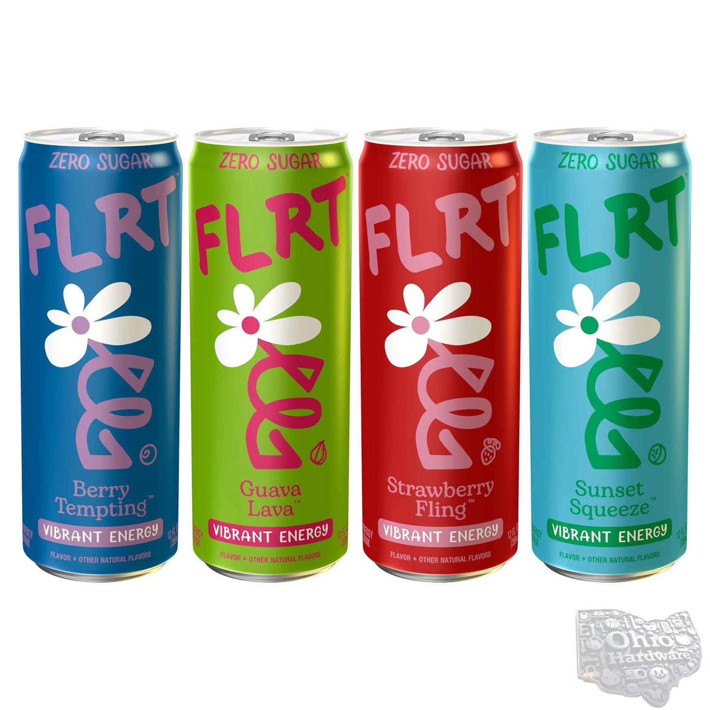 FLRT Energy Drink – 4‑Flavor Sampler (4‑Pack) or 12‑Can Variety Pack – Zero Sugar – Naturally Fruit‑Infused – 12oz Cans