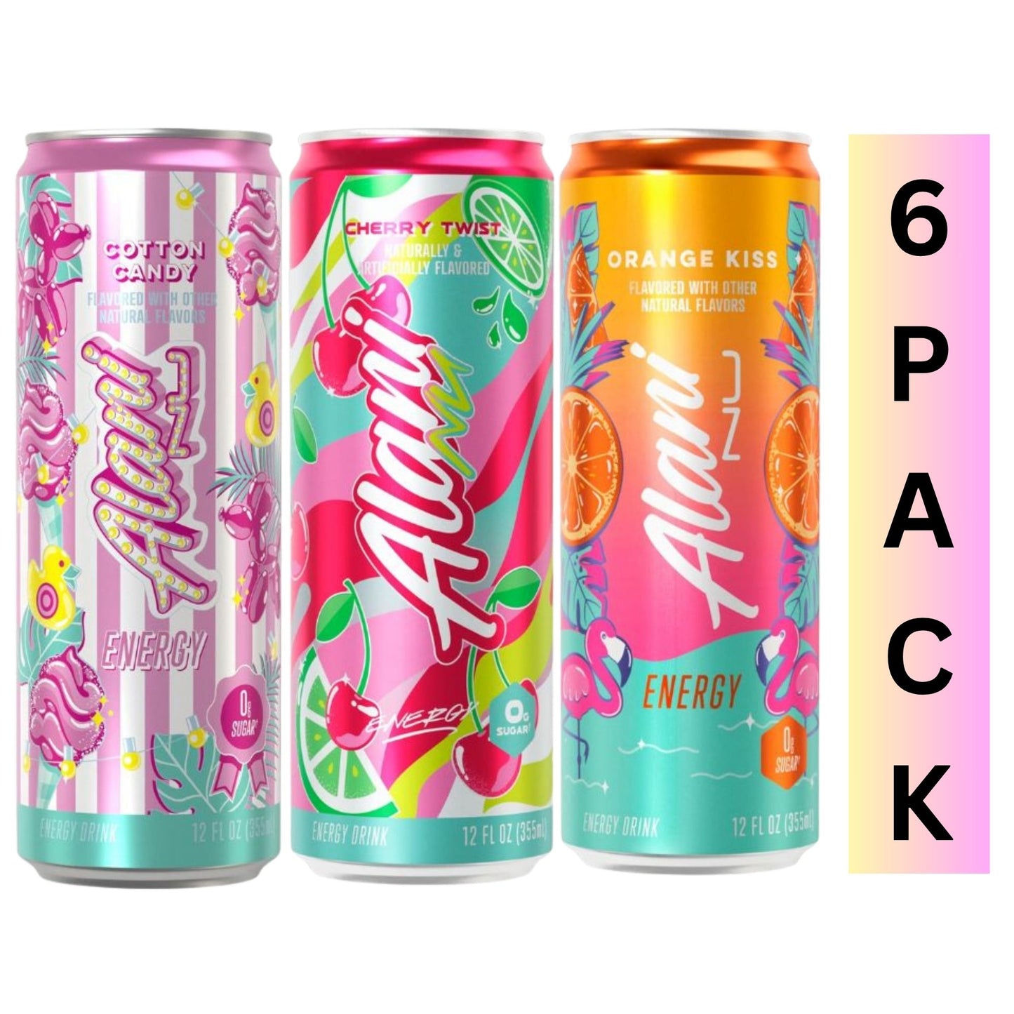 Alani Nu Energy Drink 3‑Flavor Variety Pack – Cotton Candy, Orange Kiss, Cherry Twist – Zero Sugar – 200mg Caffeine
