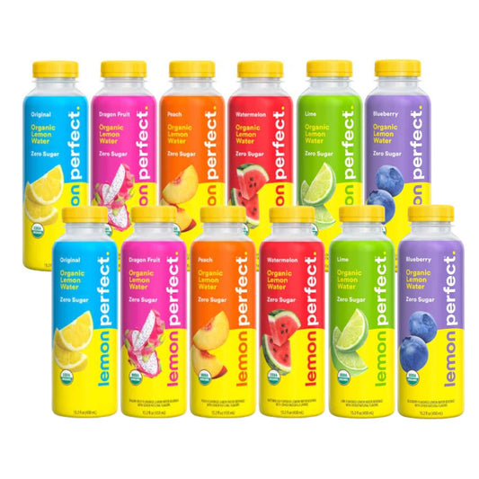 Lemon Perfect – 12‑Bottle Variety Pack – 6 Flavors – Zero Sugar – Organic Lemon Water – Clean Hydration