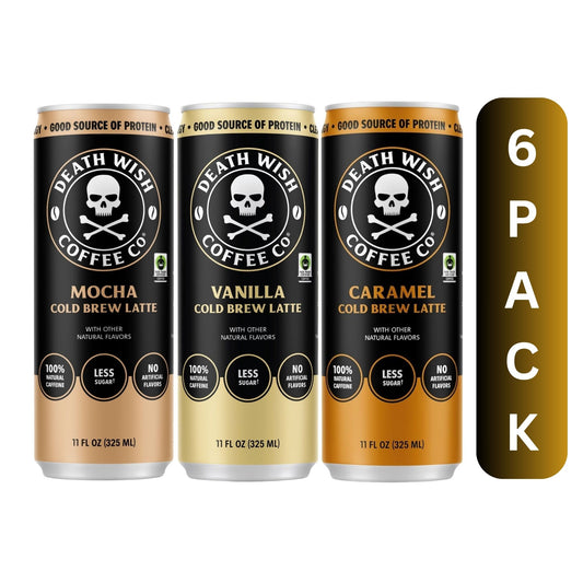 Death Wish Coffee Co. Cold Brew Latte – 3‑Flavor Sampler (6‑Pack) or 12‑Can Variety Pack – 11 fl oz – High‑Caffeine Coffee