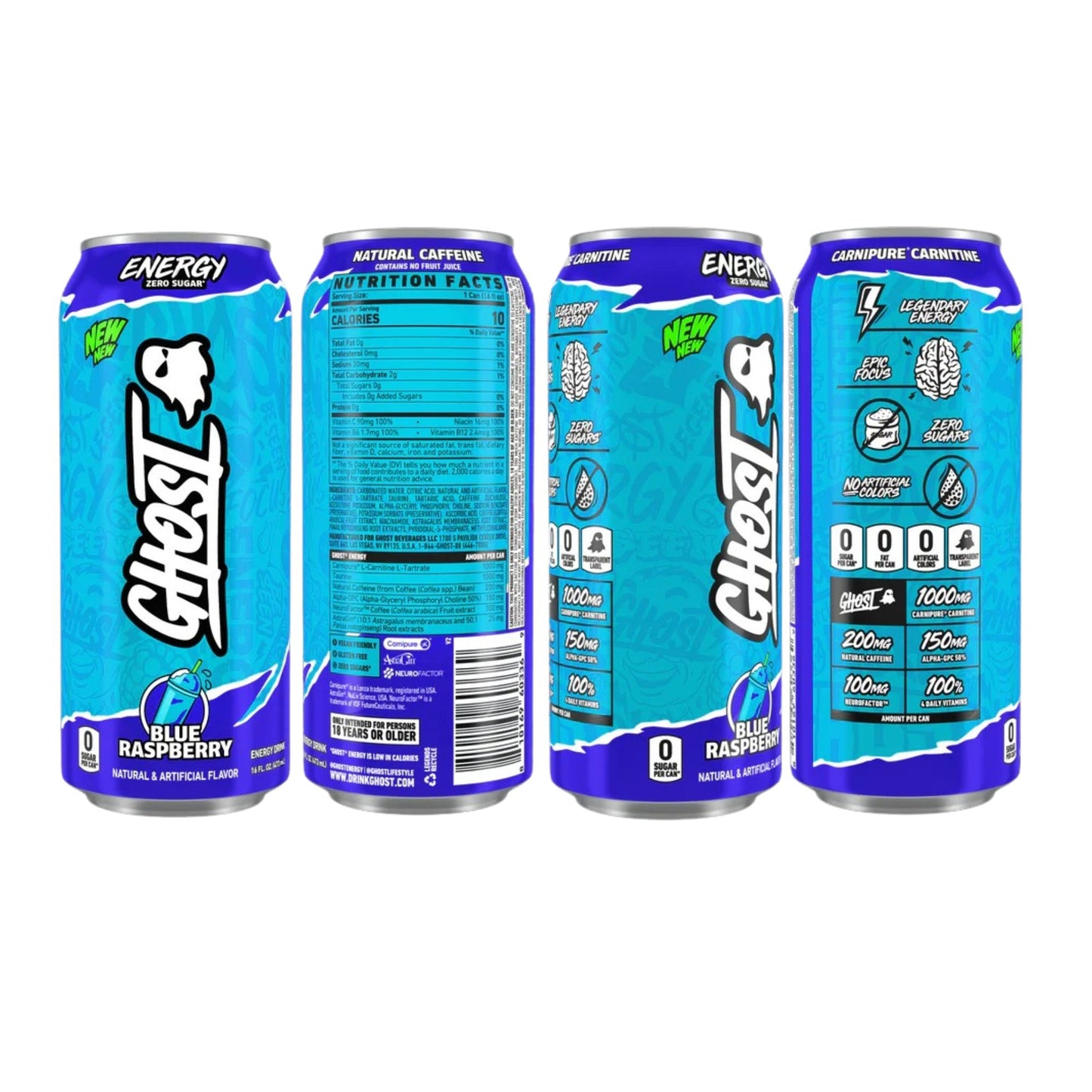 Ghost Energy Drink Variety Pack – 12 Cans (4 Flavors) – Blue Raspberry, Orange Cream, Cherry Limeade, Welch’s Grape – Zero Sugar – 16 fl oz