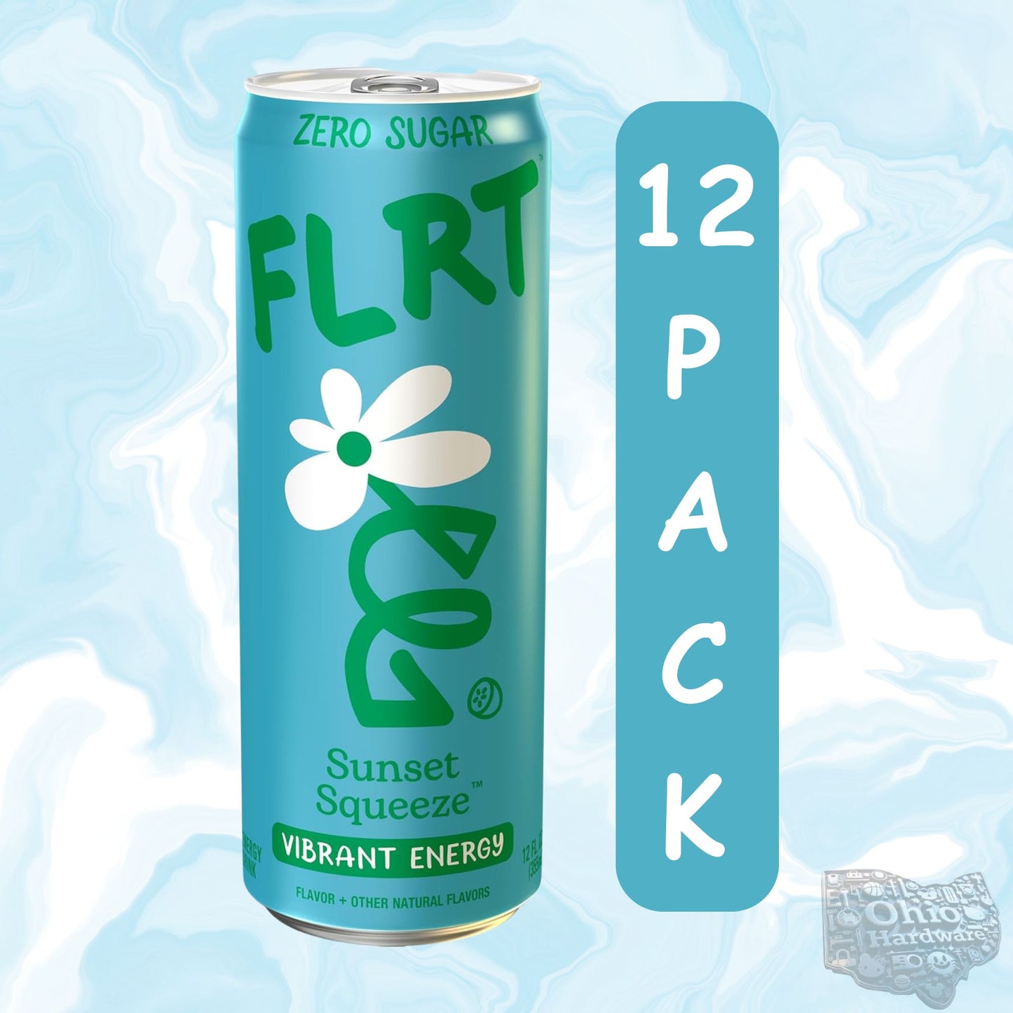 FLRT Energy Drink – 4‑Flavor Sampler (4‑Pack) or 12‑Can Variety Pack – Zero Sugar – Naturally Fruit‑Infused – 12oz Cans