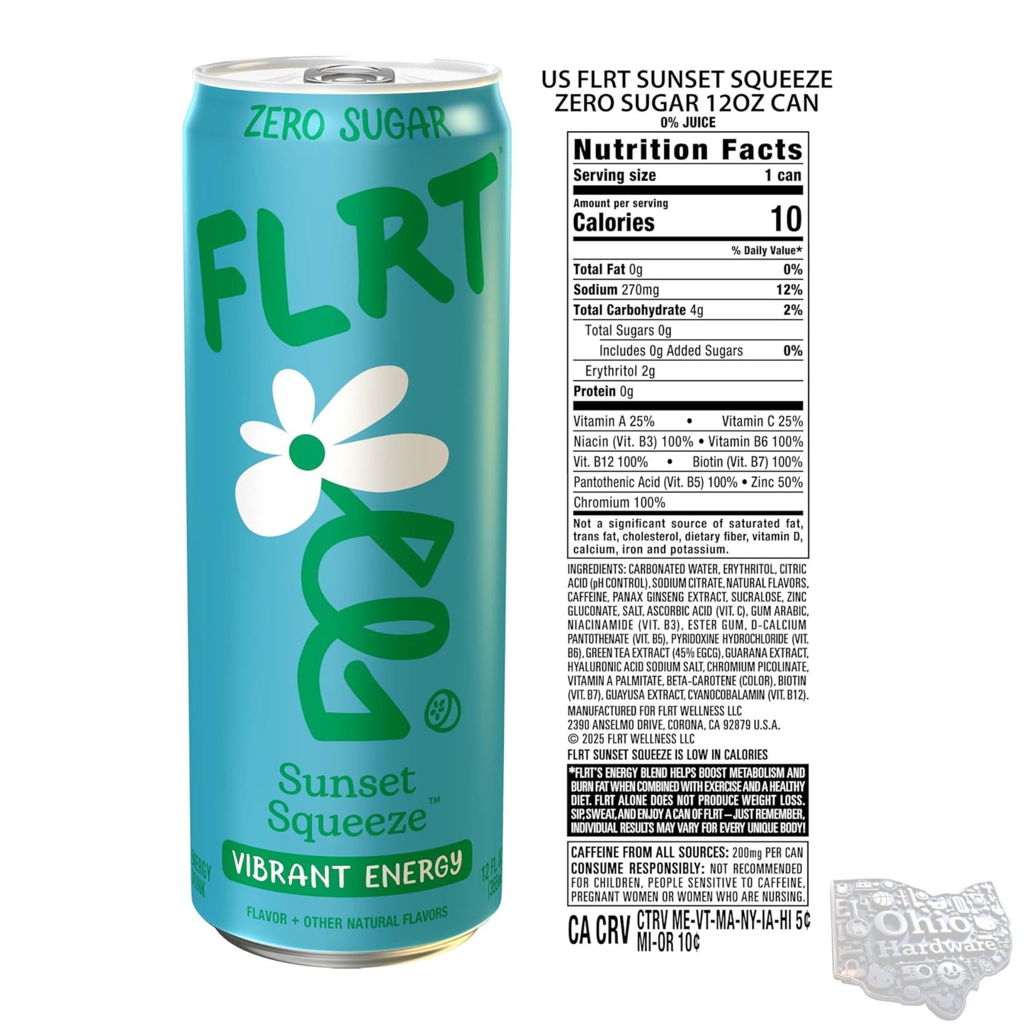 FLRT Energy Drink – 4‑Flavor Sampler (4‑Pack) or 12‑Can Variety Pack – Zero Sugar – Naturally Fruit‑Infused – 12oz Cans