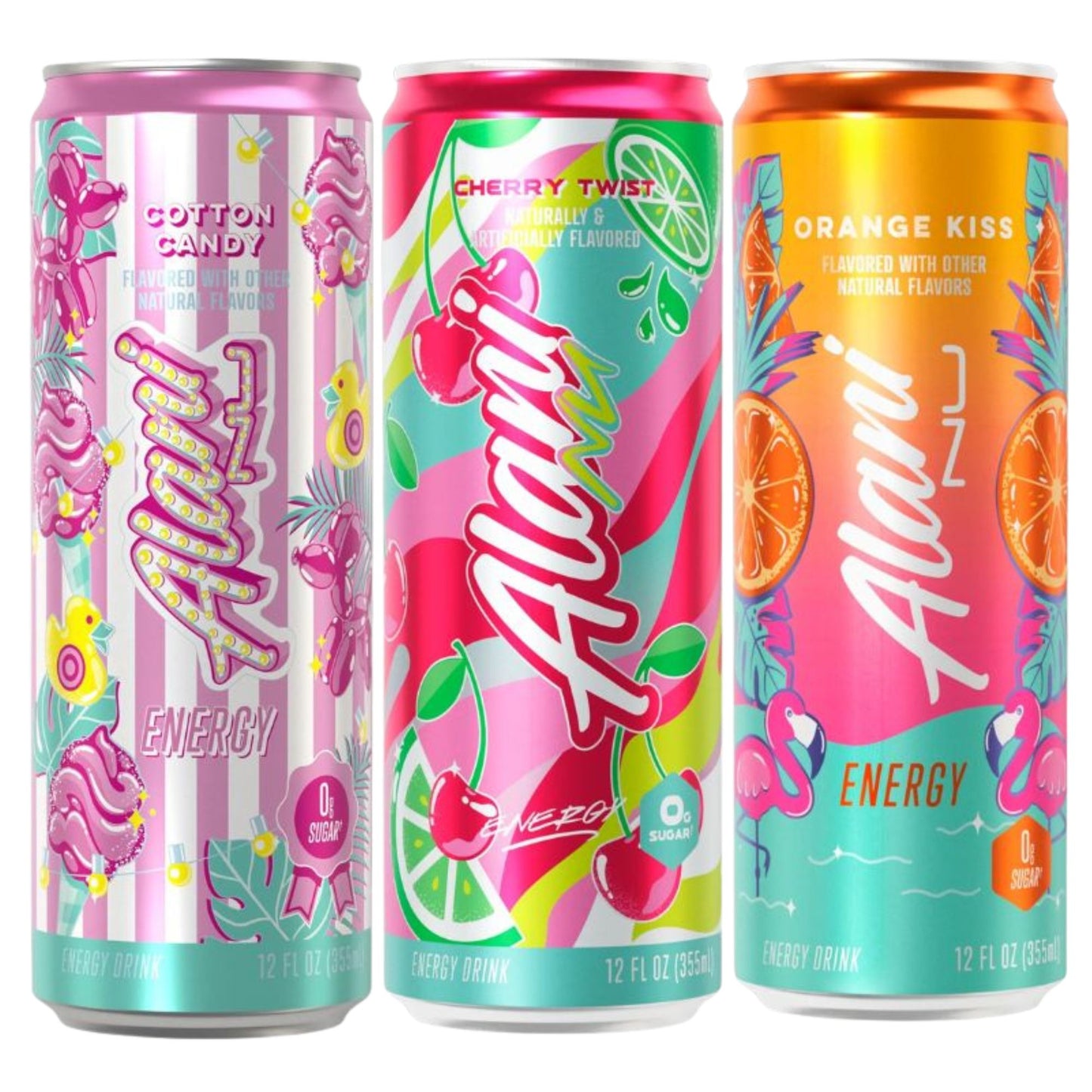 Alani Nu Energy Drink 3‑Flavor Variety Pack – Cotton Candy, Orange Kiss, Cherry Twist – Zero Sugar – 200mg Caffeine
