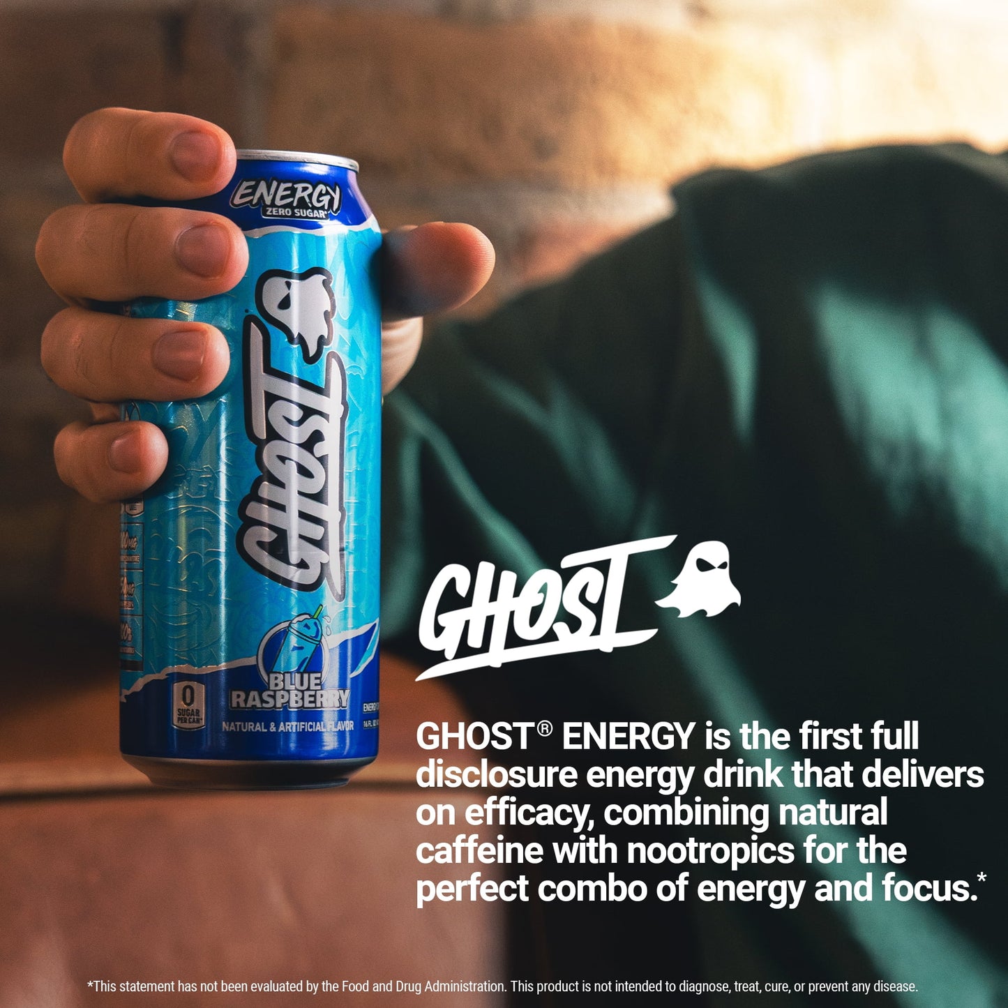 GHOST Zero Sugar Energy Drink, Blue Raspberry, 16 oz Can, 12 Pk