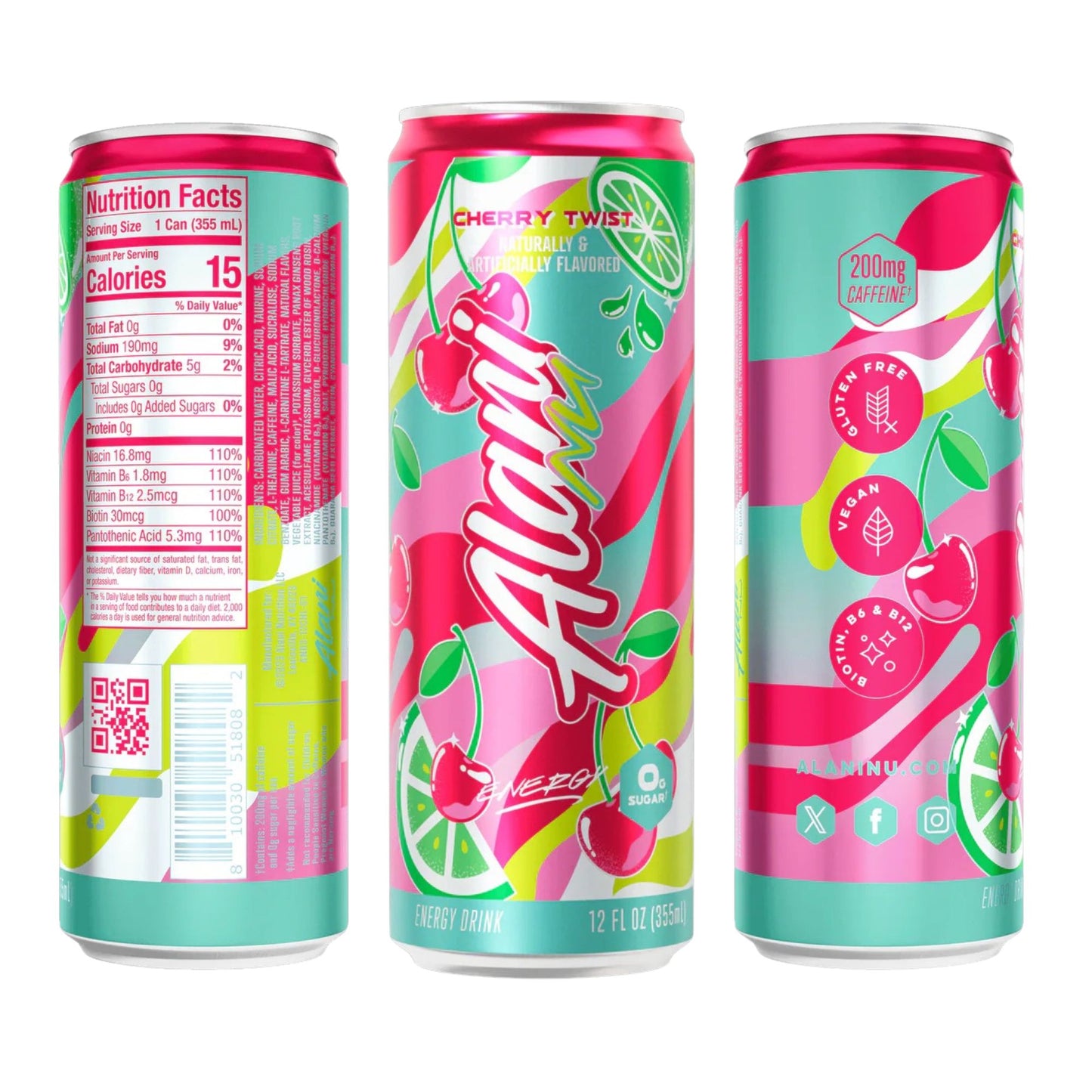 Alani Nu Energy Drink 3‑Flavor Variety Pack – Cotton Candy, Orange Kiss, Cherry Twist – Zero Sugar – 200mg Caffeine