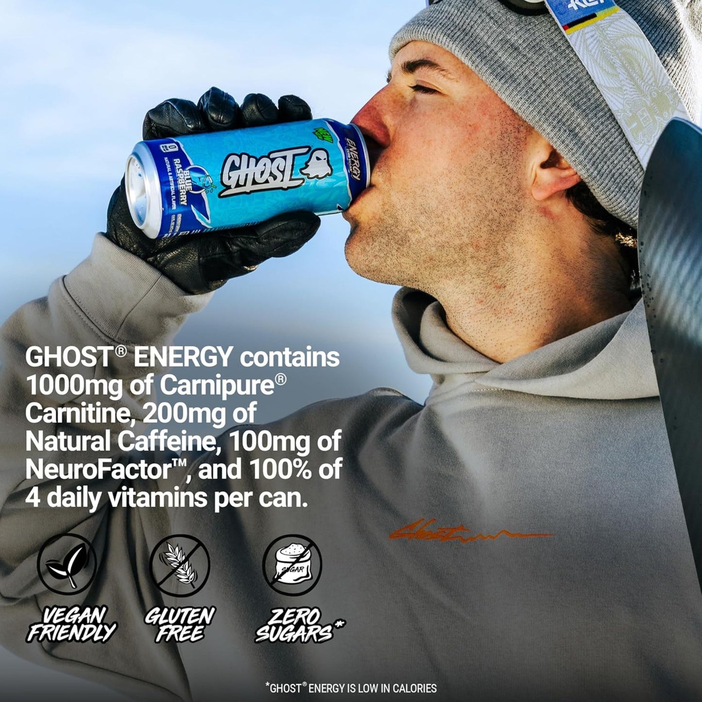 Ghost Energy Drink Variety Pack – 12 Cans (4 Flavors) – Blue Raspberry, Orange Cream, Cherry Limeade, Welch’s Grape – Zero Sugar – 16 fl oz