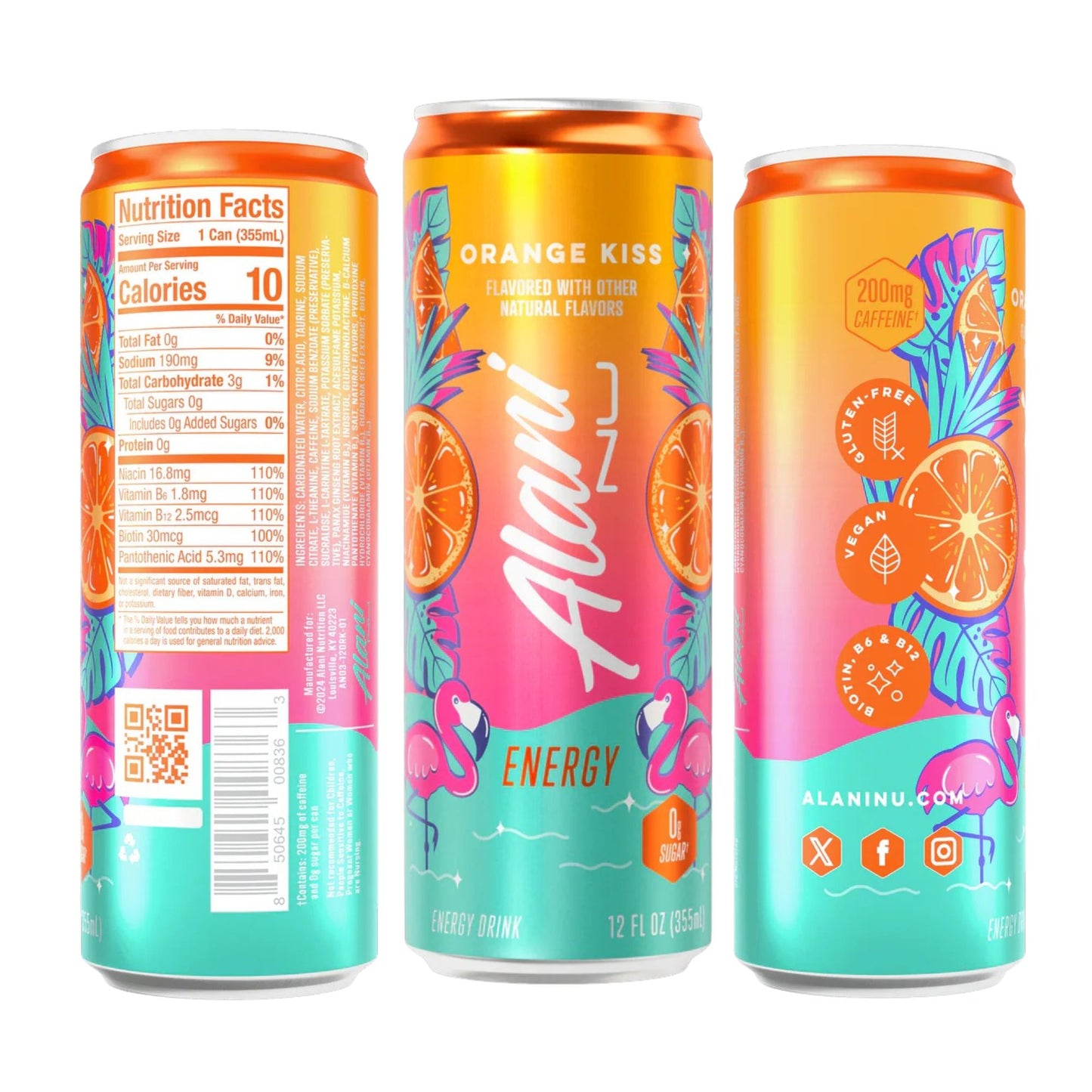 Alani Nu Energy Drink 3‑Flavor Variety Pack – Cotton Candy, Orange Kiss, Cherry Twist – Zero Sugar – 200mg Caffeine