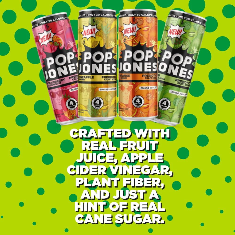 Jones Soda Co. Pop Jones 12‑Pack Variety Pack – Strawberry Passionfruit, Orange Cream, Pineapple Ginger, Mixed Berry & Kiwi