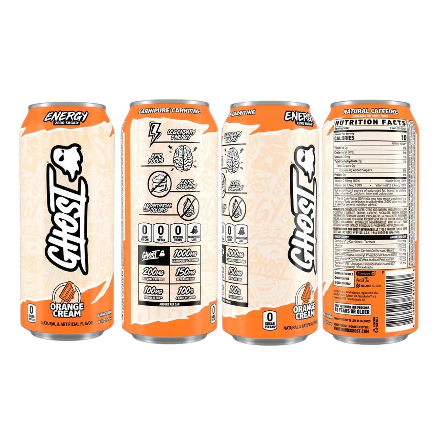 Ghost Energy Drink Variety Pack – 12 Cans (4 Flavors) – Blue Raspberry, Orange Cream, Cherry Limeade, Welch’s Grape – Zero Sugar – 16 fl oz