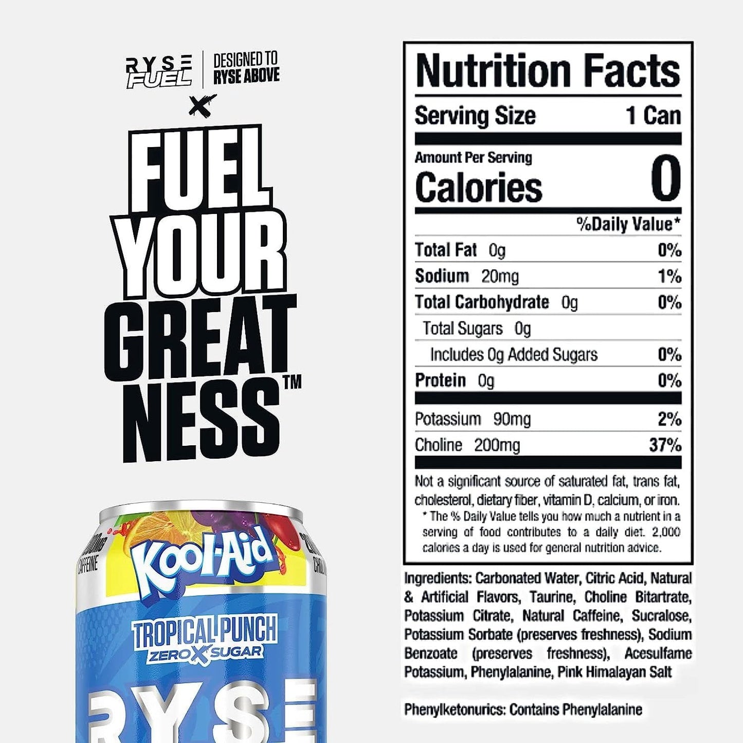 RYSE Fuel Energy Drink 2‑Flavor Variety Pack, 12 fl oz Cans, Sugar Free, 12 Count
