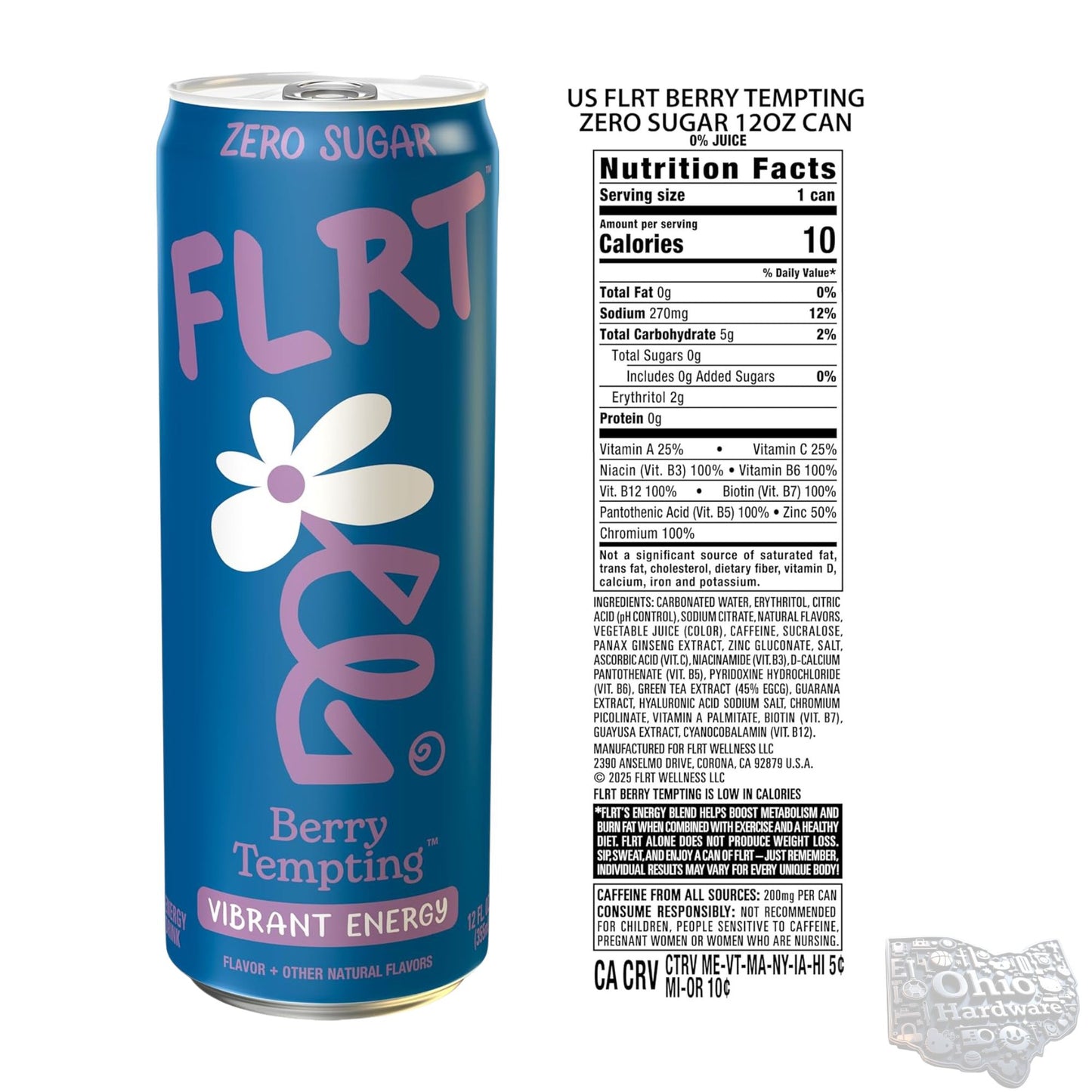 FLRT Energy Drink – 4‑Flavor Sampler (4‑Pack) or 12‑Can Variety Pack – Zero Sugar – Naturally Fruit‑Infused – 12oz Cans