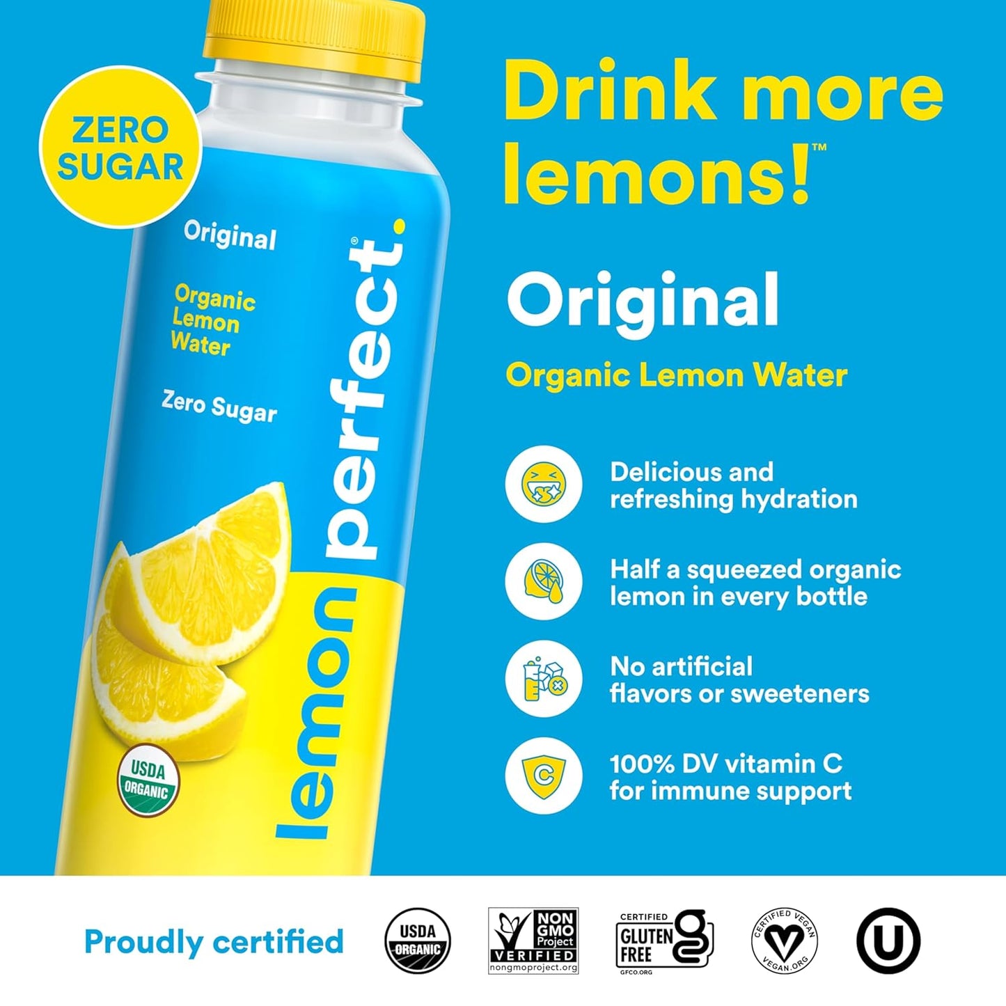 Lemon Perfect – 12‑Bottle Variety Pack – 6 Flavors – Zero Sugar – Organic Lemon Water – Clean Hydration