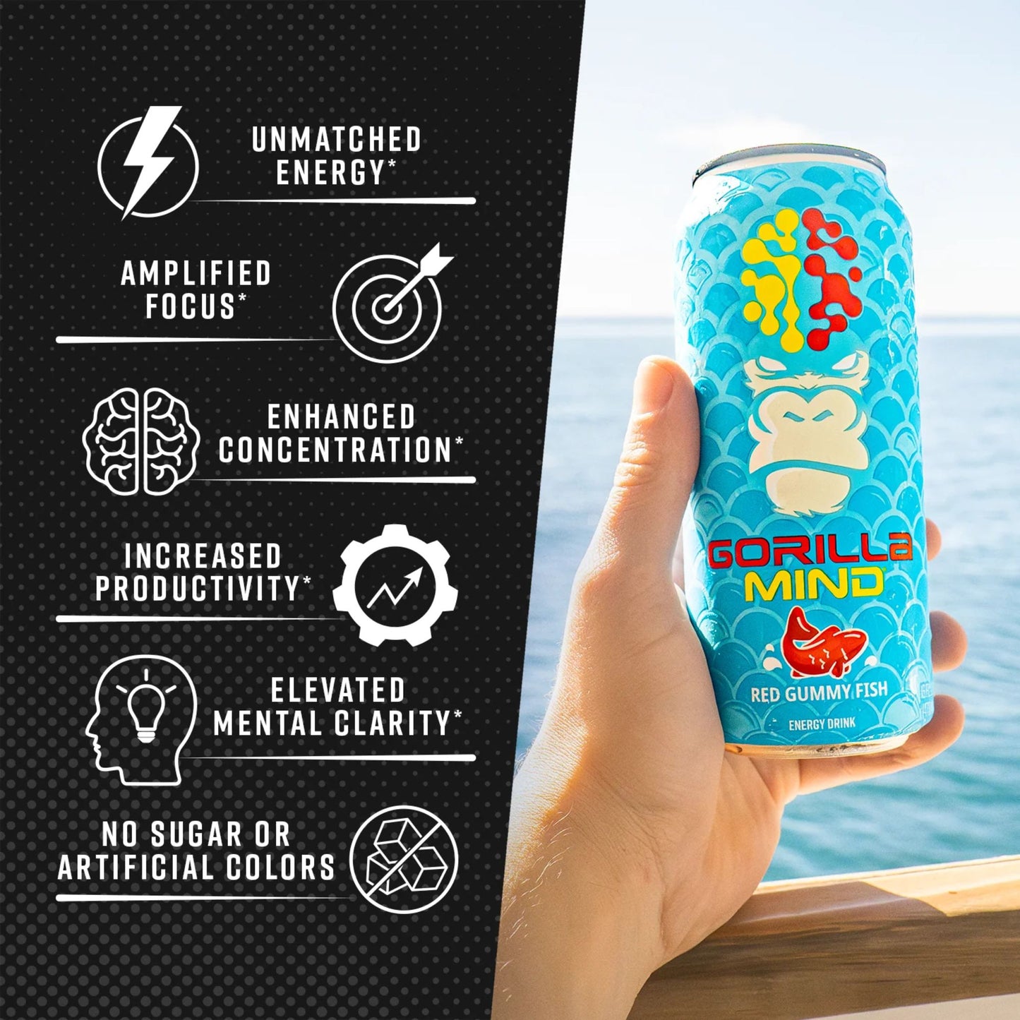 Gorilla Mind Energy Drink – 4‑Flavor Sampler (4‑Pack) or 12‑Can Variety Pack – 16oz Cans – Zero Sugar – 200mg Caffeine