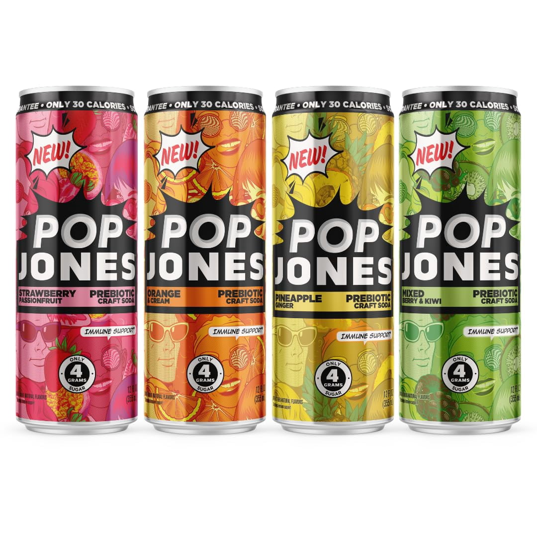 Jones Soda Co. Pop Jones 12‑Pack Variety Pack – Strawberry Passionfruit, Orange Cream, Pineapple Ginger, Mixed Berry & Kiwi