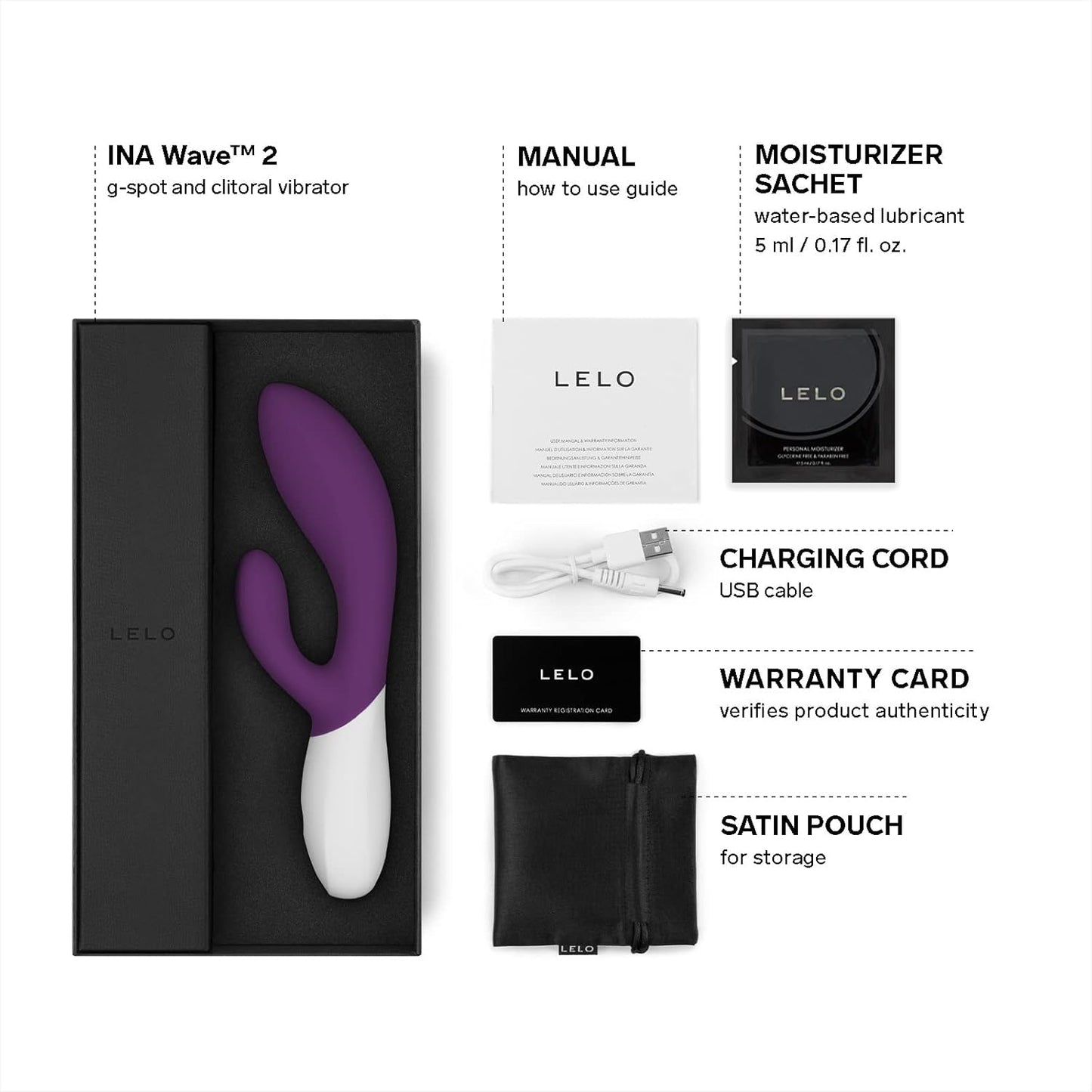 LELO INA Wave 2 – Dual‑Action Silicone Vibrator (Cerise, Plum, Blue)
