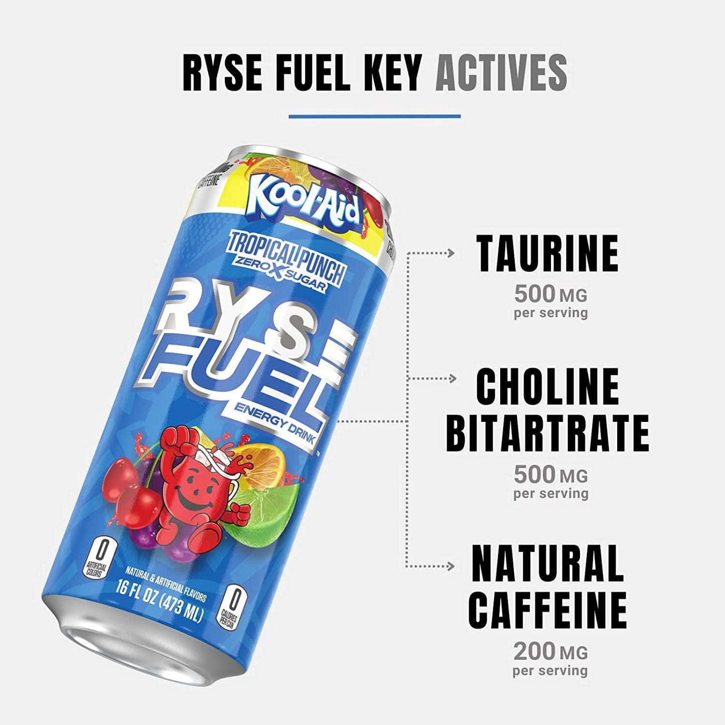 RYSE Fuel Energy Drink 2‑Flavor Variety Pack, 12 fl oz Cans, Sugar Free, 12 Count